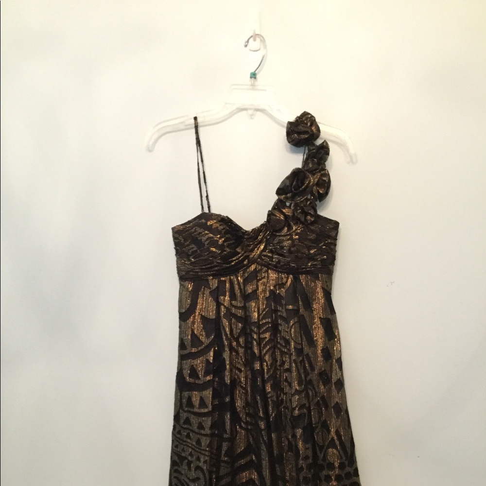 Black and Metallic Gold Silk one shoulder size 4